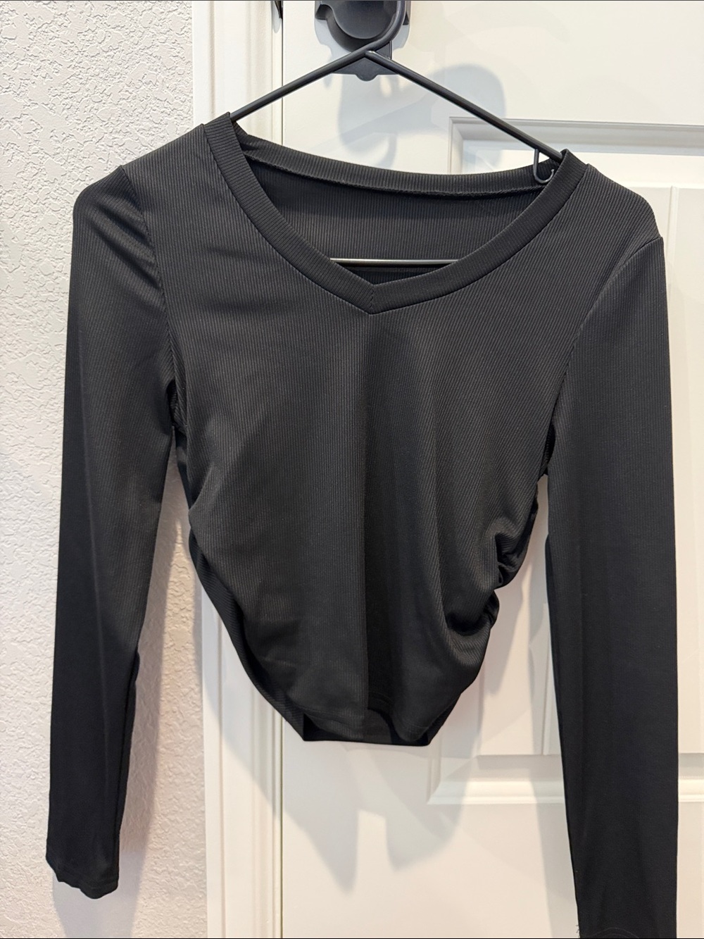 Black Long-Sleeve V-Neck Women's Top